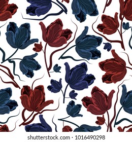 Colorful spring pattern with tulip flowers.Vector beauty background.Textile texture