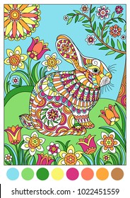 Colorful spring rabbit for template or cover coloring book. Easter background with creative cute bunny. Vector illustration.