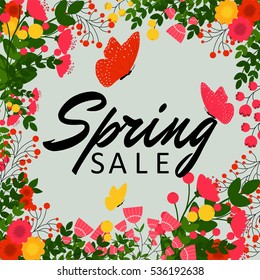 Colorful spring sale vector background. Vector illustration