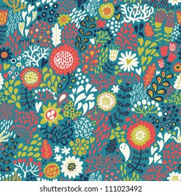 Colorful spring seamless pattern. Floral background in retro style