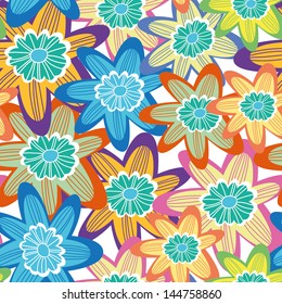 Colorful spring seamless pattern. Floral background in retro style