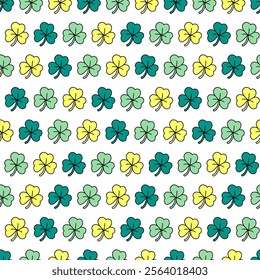 Colorful Spring Theme Clover Leaves Garden Pattern. Perfect for crafting holiday-themed prints, party invitations, gift wraps, or digital designs. Ideal for all your St. Patrick Day needs!