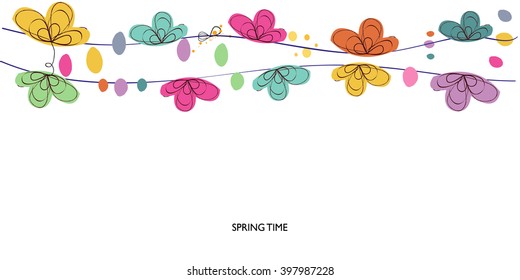Colorful spring time decorative floral abstract border vector background