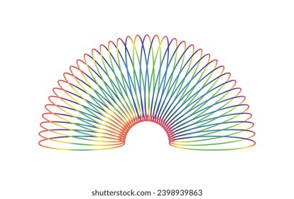 Colorful spring toy expanding in shape, rainbow-colored slinky illustration