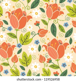 Colorful spring tulips seamless pattern background