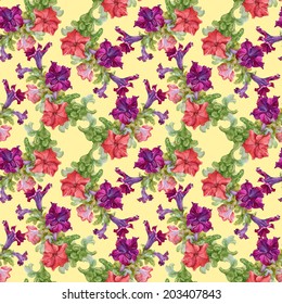 Colorful spring wildflowers seamless pattern on yellow background vector