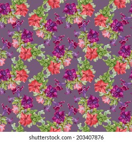 Colorful spring wildflowers seamless pattern on violet background vector