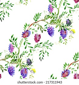 Colorful spring wildflowers seamless pattern on white background vector illustration