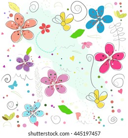 Farbige, abstrakte Doodle-Blumen im Frühjahr Vektorillustration-Muster