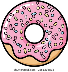 Colorful Sprinkled Donut Illustration, Food Art in a Playful Style, Cheerful Environment