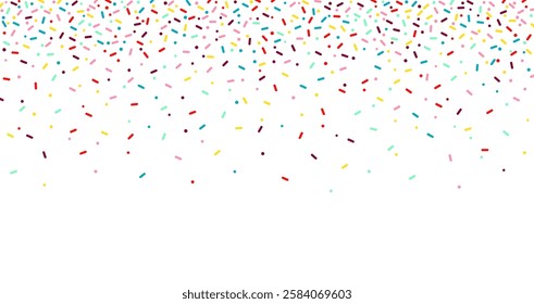 Colorful sprinkles banner background, colorful falling decorative sprinkles background