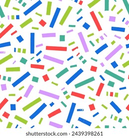 Colorful sprinkles confetti seamless pattern. Modern cute falling speckle vector seamless pattern. Hand drawn simple strokes and dots. Colorful falling decorative sprinkles, childish style wallpaper.