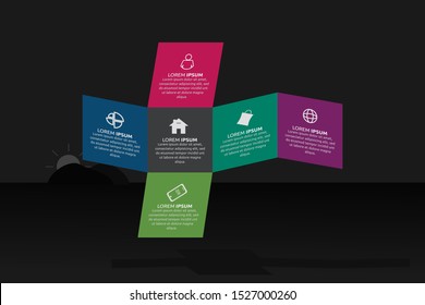colorful square 3d open box template infographic