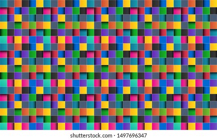 Colorful square abstract background with white lines, colored square with shadows, pixel mosaic, vector illustration