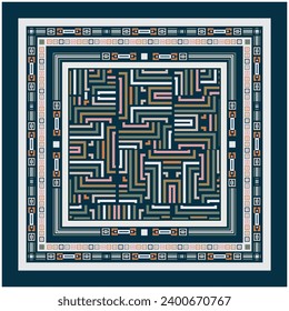 Colorful square Abstract geometric background scarf. Square and circle geometric shape abstract seamless print, best for textile and paper print, both side repeat vector file format