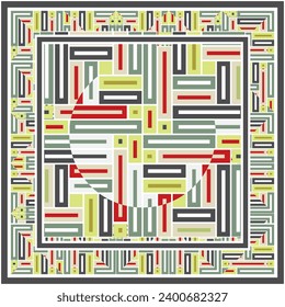 Colorful square Abstract geometric background scarf. Square and circle geometric shape abstract seamless print, best for textile and paper print, both side repeat vector file format