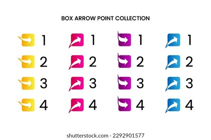 Colorful square arrow point number collection with gradient free vector