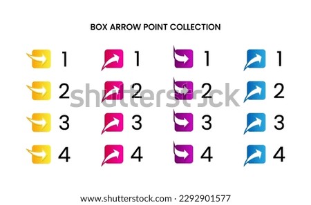 Colorful square arrow point number collection with gradient free vector