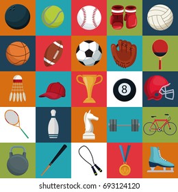 colorful square background with set collection elements sport