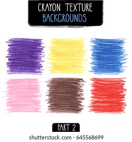 Colorful Square Backgrounds By Crayon Set. Hand Drawn Kids Scribble Style. Vector Illustration.