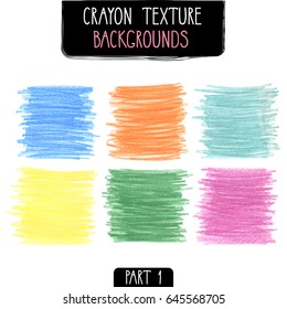 Colorful square backgrounds by crayon set. Hand drawn kids scribble style. Vector illustration.