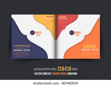 Colorful Square Bi-Fold Brochure Design. Corporate Leaflet, Cover Template
