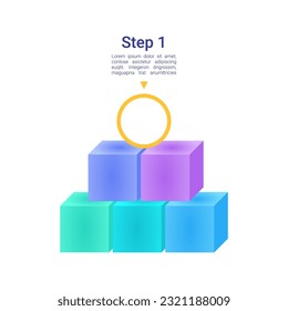 Colorful square blocks with circle above infographic chart design element set. Abstract vector symbols for infochart with blank copy spaces. Instructional graphics kit. Roboto Medium, Light fonts used