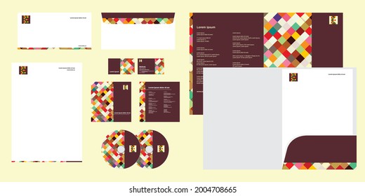 Colorful Square Box Pattern Combination Modern Corporate Business Identity Stationary