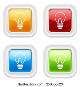 Colorful square buttons with bulb icon on white background