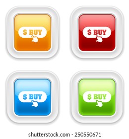 Colorful square buttons with buy icon on white background