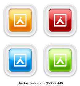 Colorful square buttons with camping icon on white background