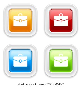 Colorful square buttons with case icon on white background