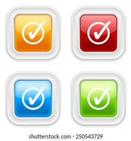 Colorful square buttons with checkmark icon on white background