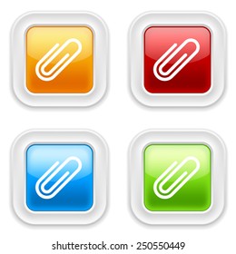 Colorful square buttons with clip icon on white background