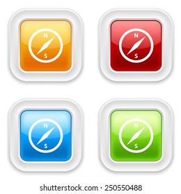 Colorful square buttons with compass icon on white background