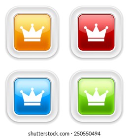 Colorful square buttons with crown icon on white background
