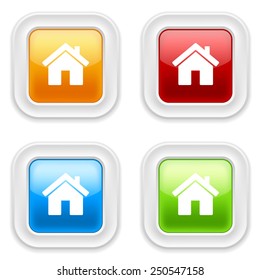 Colorful square buttons with house icon on white background