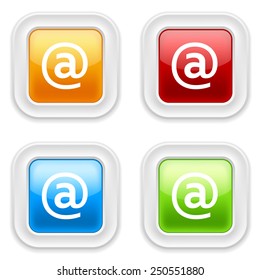 Colorful square buttons with at icon on white background