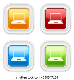 Colorful square buttons with laptop icon on white background