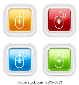 Colorful square buttons with mouse icon on white background