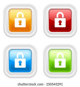 Colorful square buttons with padlock icon on white background