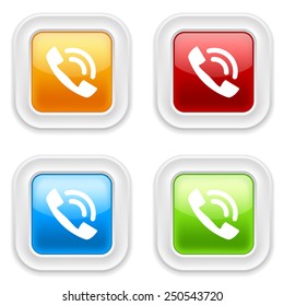 Colorful square buttons with phone ring icon on white background