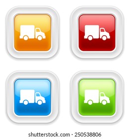 Colorful square buttons with truck icon on white background