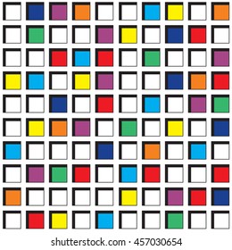 Colorful square cells seamless pattern. Continuous background of 3d cell structure. Repeating geometric texture with pseudo three-dimensional squares of different colors. Vector illustration.