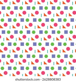 FORMAS CUADRADAS COLORIDAS, CÍRCULOS, LÍNEAS Y TRIÁNGULOS FONDO DE VECTOR DE PATRÓN SIN FIN, CUBIERTA, PAPEL DE ENVOLVER, IMPRESIÓN DISEÑO NUEVO