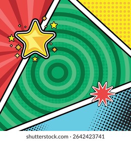 Colorful square comic book page background template pop art creative