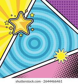 Fondo de página de cómic cuadrado colorido Plantilla gráfico de arte pop