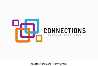 Diseño del logotipo técnico de Colorful Square Connections. Resumen Diseño De Logotipos Modernos Usable Para Empresas, Fundación, Industrial, Tecnológica, Seguridad, Servicios, Marca De Empresa. Ilustración del diseño del logotipo del vector plano.