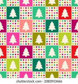 Colorful square and dot pattern with pine tree symbolic for christmas and new year holidays.