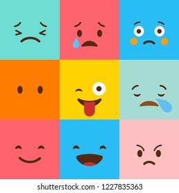 Colorful square emojis set vector